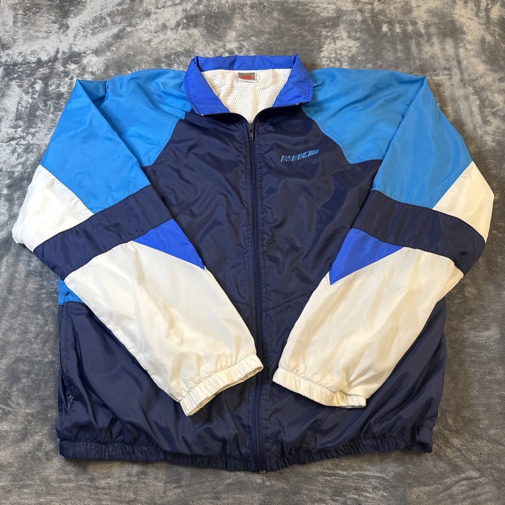 Vtg Nike Windbreaker Jacket 80s 90s Gray Tag Roll Up Hood Colorblock L Outdoors